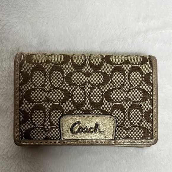 Coach Brown and Cream mini trifold Wallet - Picture 1 of 10